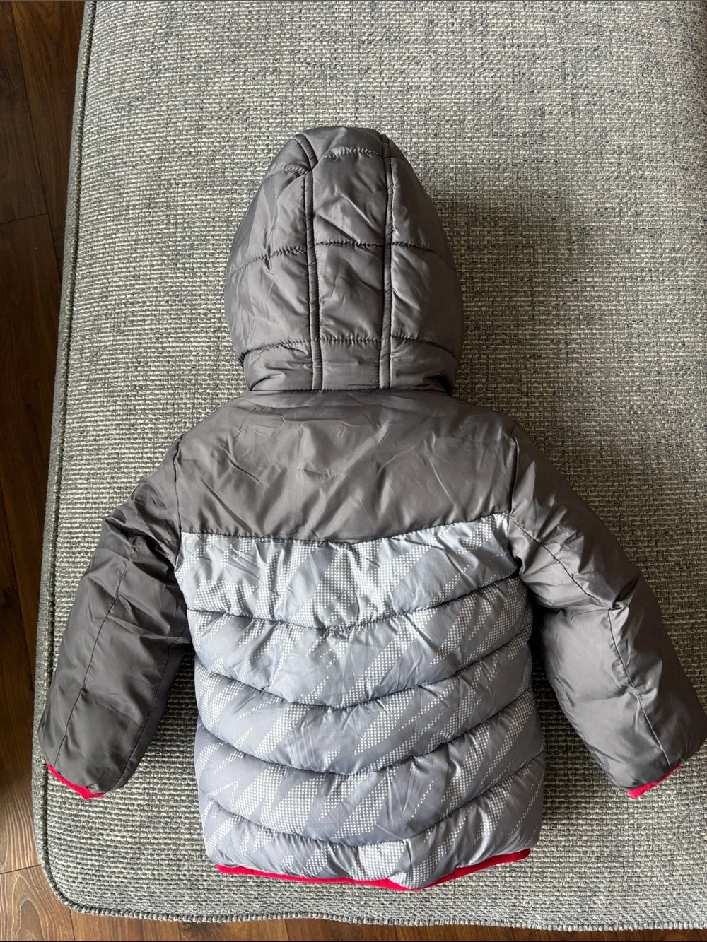 Snozu Toddler Gray + Red Double-Zip Puffer Jacket w/ Full Fleece Lining | Sz 2T